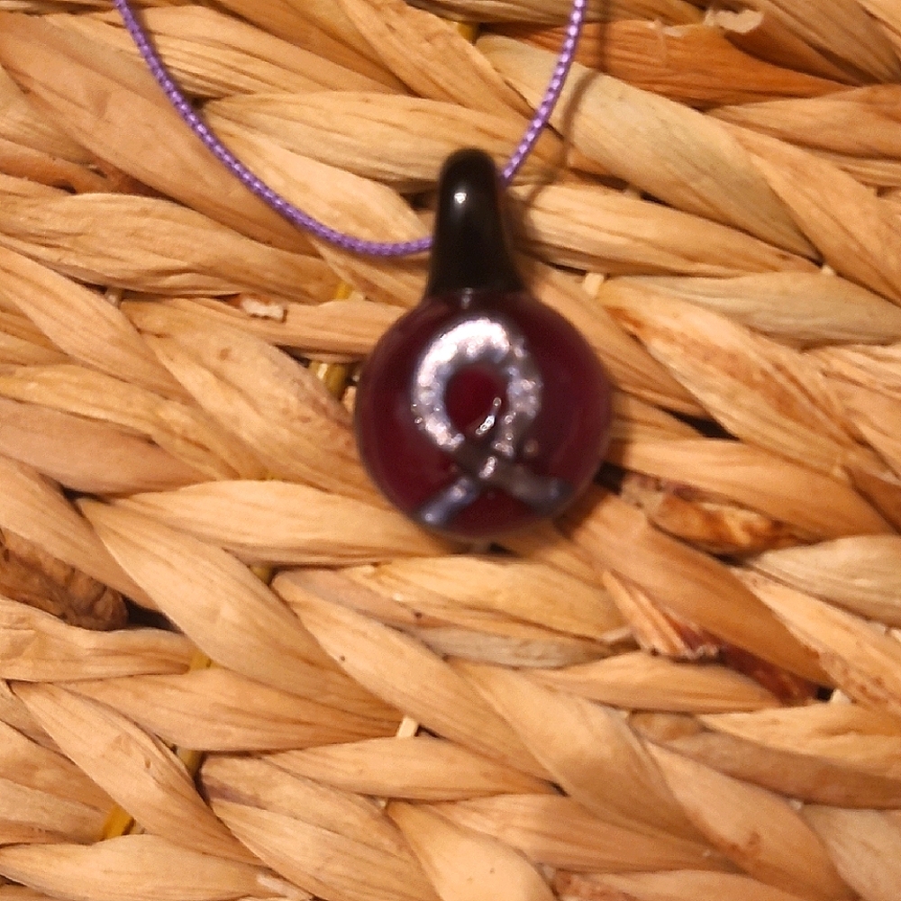 Handcrafted Glass Purple Ribbon Pendant Necklace